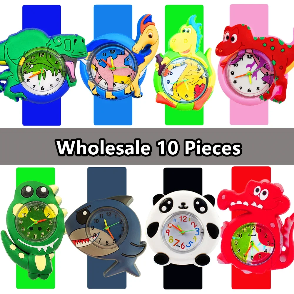 

Wholesale 10 Pieces Dinosaur Children Watch 10Pcs/lot Unicorn Shark Kids Slap Watches Baby Learn See Time Toys Girls Boys Watch