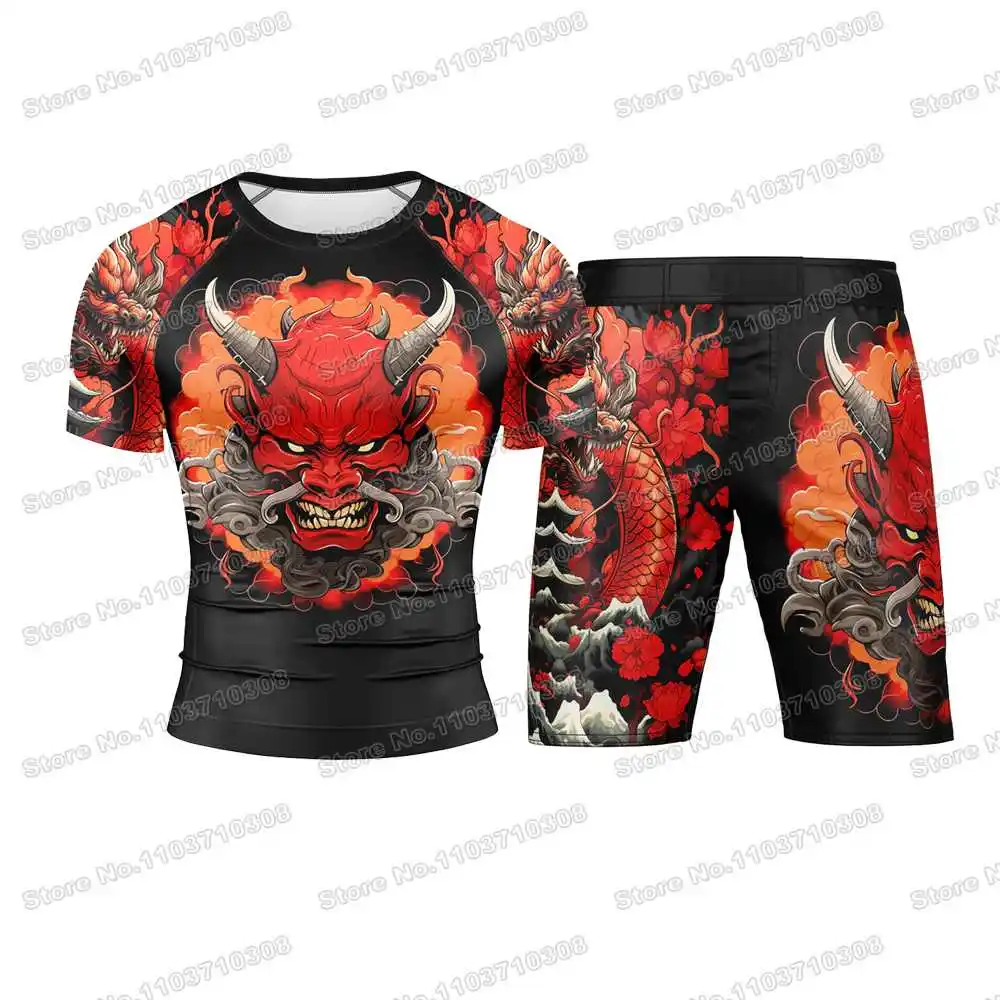 KAIDO DRAGON WWF Wrestling Rash Guards Surfing Jersey Beach Shirts Swimwear Diving Gym Shorts MMA BJJ Men Jiu Jitsu Fitness Sets