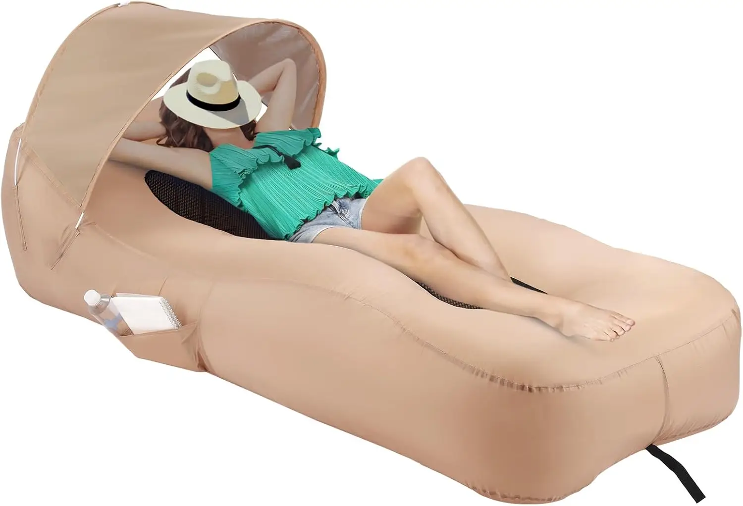 Inflatable Lounger Beach Chair with Sun-Shade, Waterproof Inflatable Couch Blow up Hammock for Hiking Backyard Beach Festivals