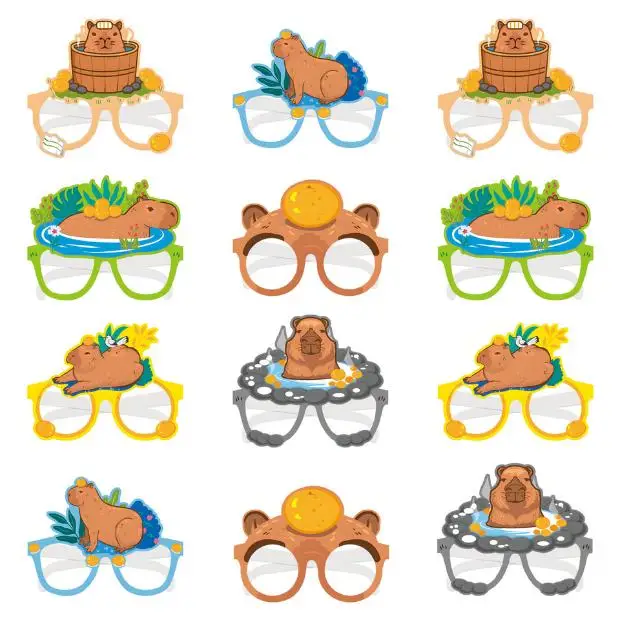 Capybara Geburtstagsparty-Geschenke, 3D-Aufkleber, Miniatur-Szene, Geschenktüte, Ballon, zum Aufhängen, Popcorn-Boxen, PVC-Strohhalm, Papa-Kreise, Brille – Detail 8