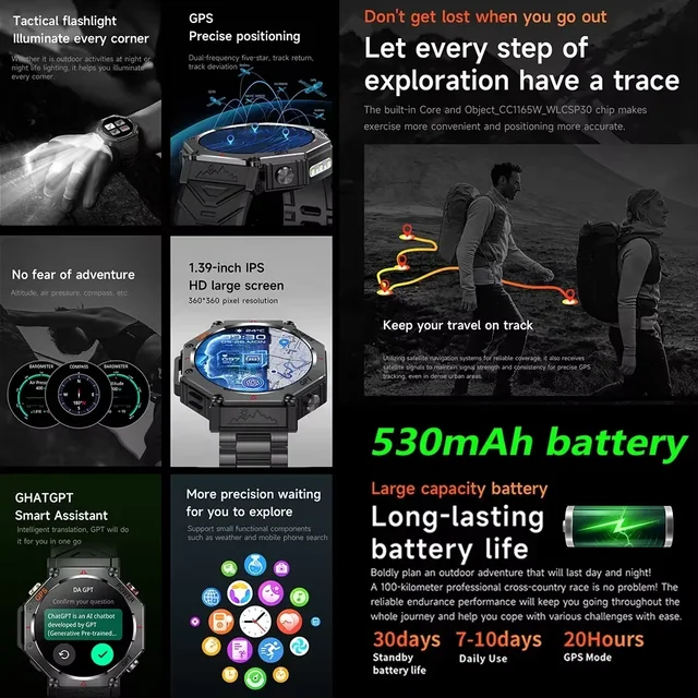 2026 New Chat GPT AI Assistant Smart Watch 5ATM Waterproof Built-in GPS Dual Band GNSS Compass Sport Smart watch Men Woman 2