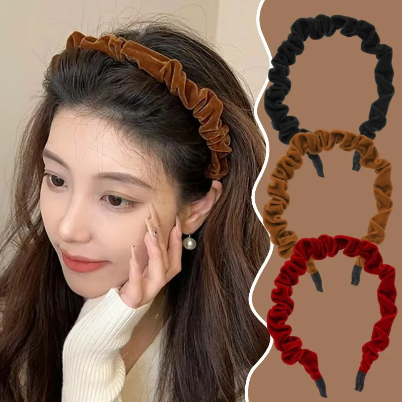 

Модная повязка на голову бархатная плиссированная Косметика Аксессуары для мытья лица французский стиль Элегантные повседневные головные уборы для женщин держатель челки