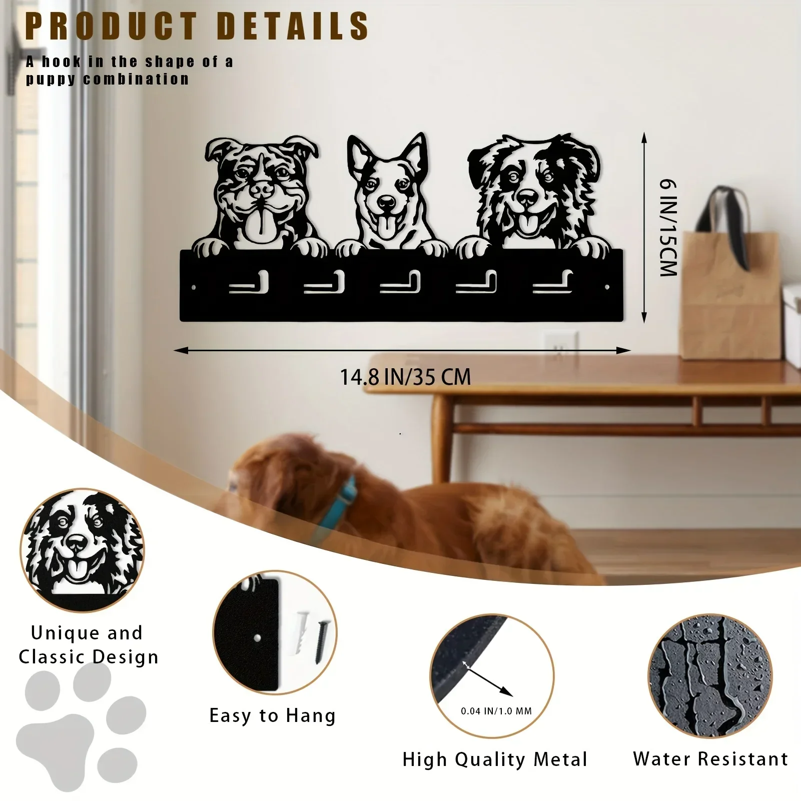

Настенный крючок для ключей IronCute Dog, настенный держатель для ключей, металлический настенный крючок, эстетический Декор для комнаты, домашний декор