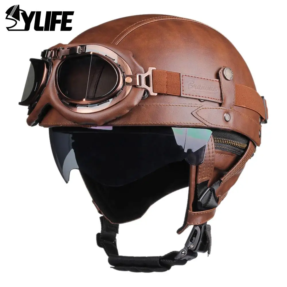 Casco Moto Retro Tedesco Dot Approvato Casco Vintage Casco Moto Con Visiere Parabrezza Scooter Casque Capacete De Moto
