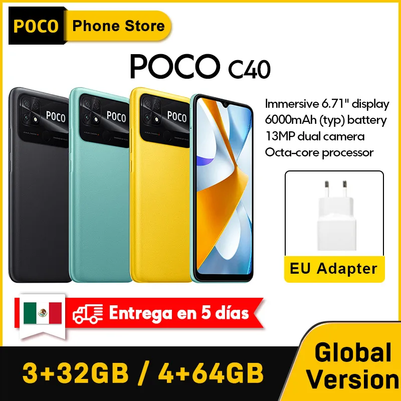  New Global Version POCO C40 3GB 32GB / 4GB 64GB 6000mAh battery 6.71”Display JLQ JR510 Octa-core CPU 13MP main camera 