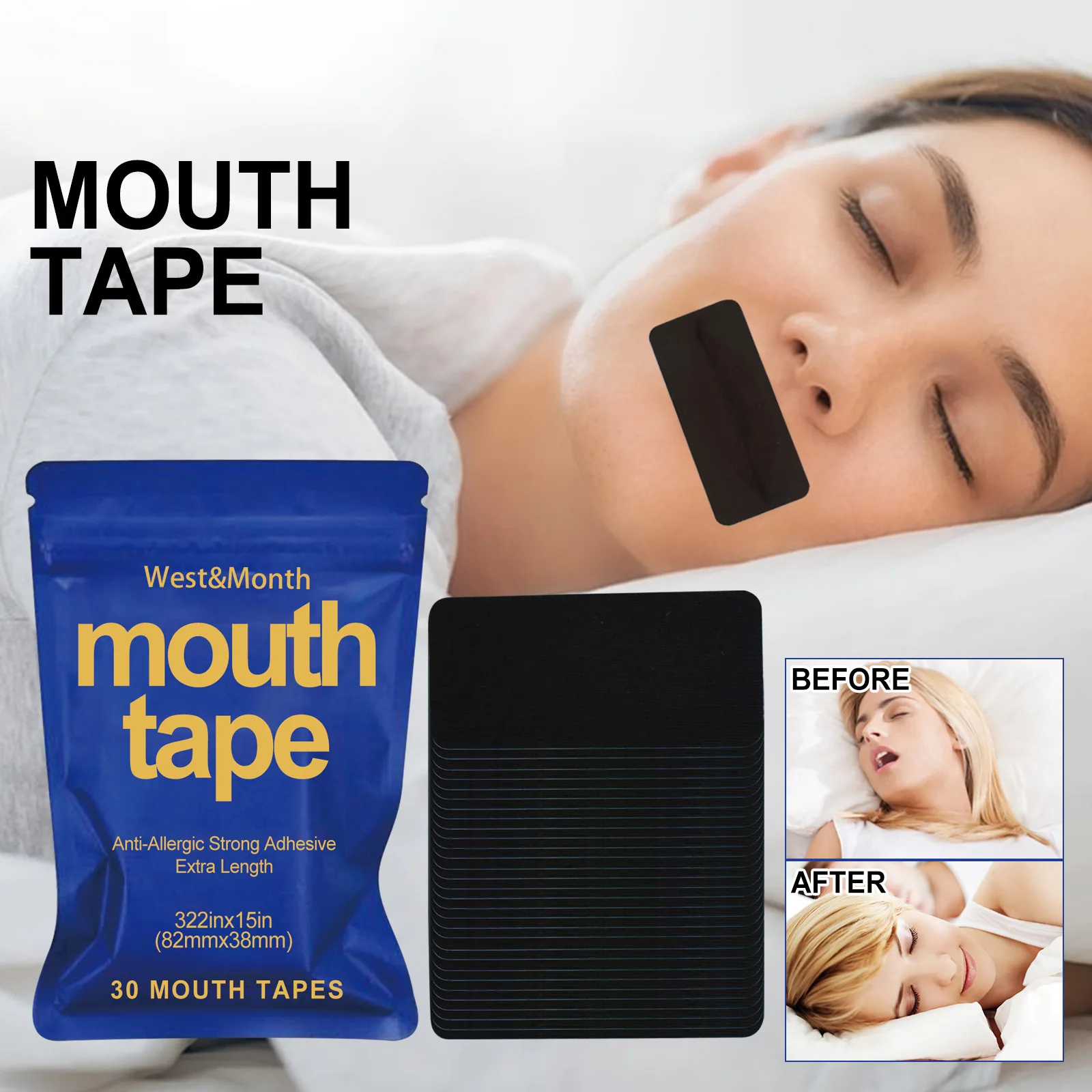 

30pcs Anti Snoring Mouth Tape Nighttime Sleeping Mouth Breathing Improvement Reduce Dry Mouth Promote Nose Breathing Health Care