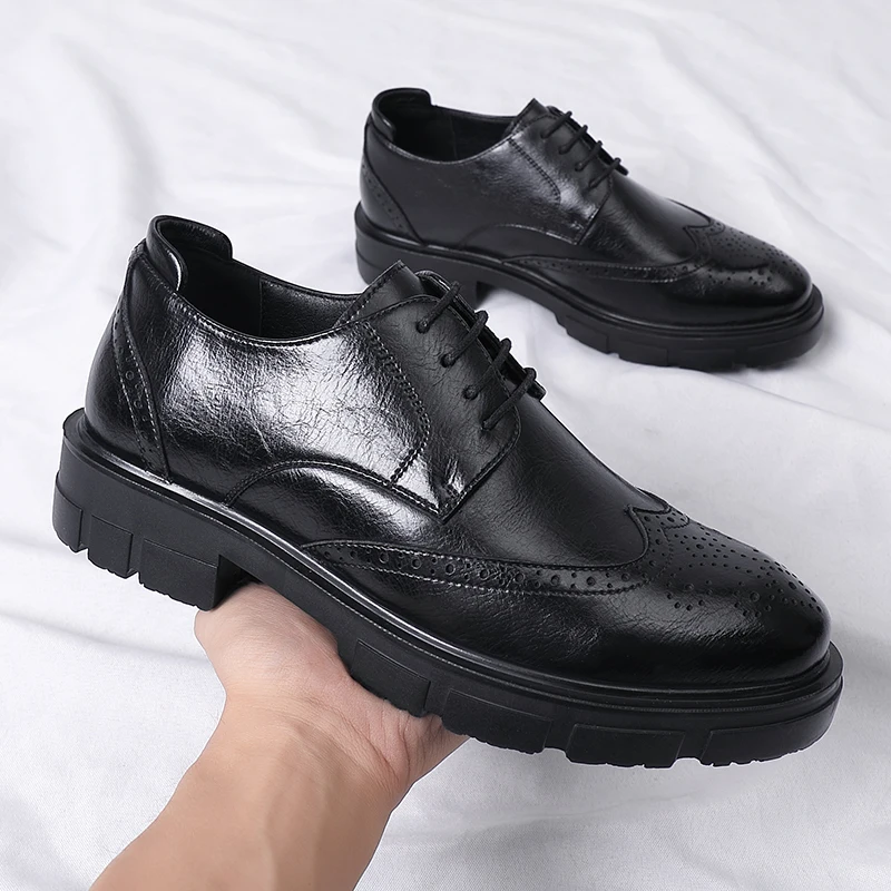 Mens Brogue Shoes Height Increased Dress Oxford Invisible Heel 4/7/9CM