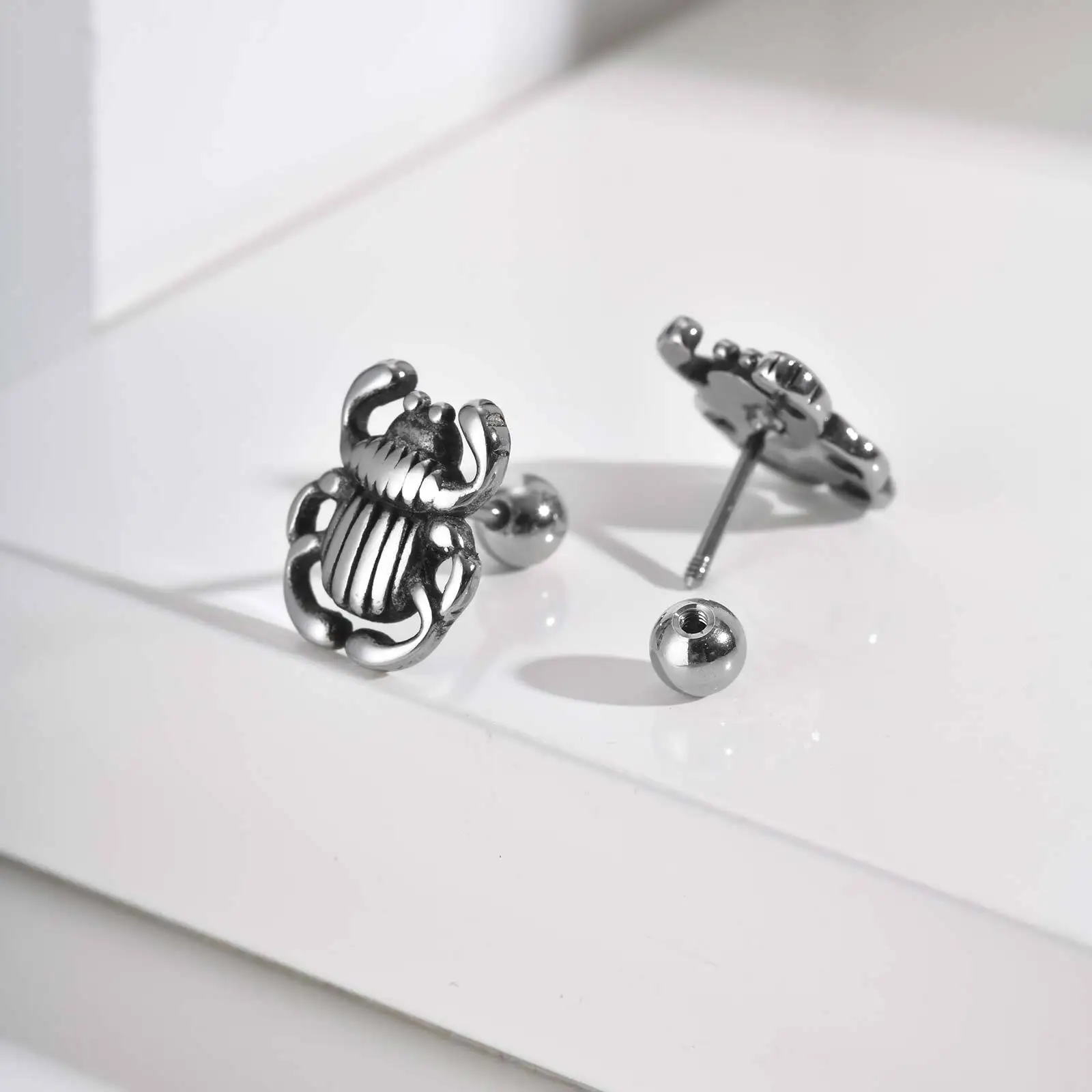 Scarab Beetle Cartilage Stud Earring,Anti Allergy Insect Stud Earring,Helix Earlobe Labret Piercing Earring