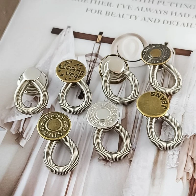 2개 금속 재질 무봉제 청바지 버튼 연장기, 바지용 조절 가능 허리 확장기, 못 없이 허리 확장 버클