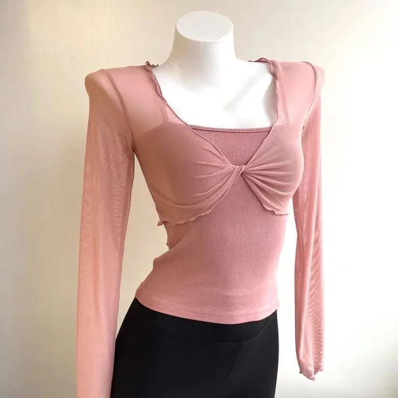 

Mesh Long Sleeve Top Y2k Summer Women's Clothing Thin T-shirt Short Coat Sun Protection Clothing Slim Fit Cheap Wholesale Sexy