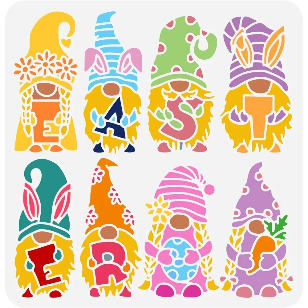 

Easter Painting Stencil 11.8x11.8 inch 8 Styles Gnome Elf Stencil Template Easter Dwarf Stencil Plastic Bunny Egg Carrot Pattern