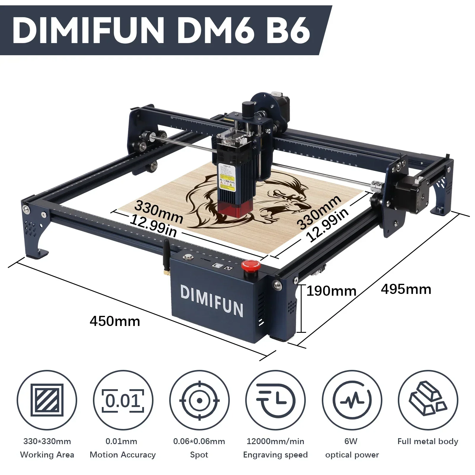 DIMIFUN DM6 B6 Laser Engraver With Wifi Offline Control 6W Laser Engraving Cutting Machine 445&plusmn;5nm Blue Light Cnc Machine