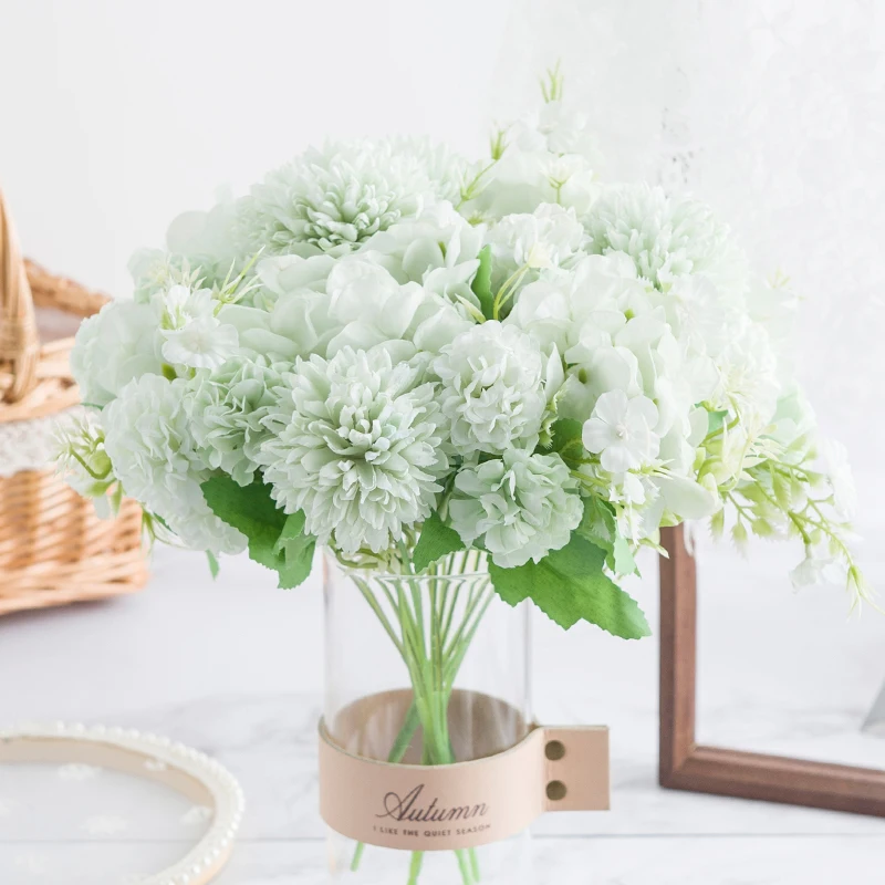 Künstliche Blumen aus Seide, bestickte Kugelchrysantheme, Heimvasendekoration, Außenhof, Valentinstag, Hochzeit, Brautgeschenke. – Detail 3