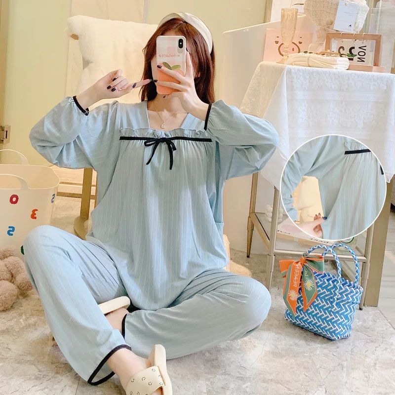 2-Piece Cotton Maternity Nursing Pajama Set for Spring Summer