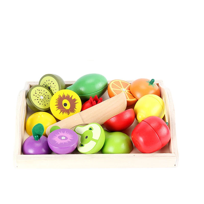 Wooden Play Food for Kids Kitchen Cutting Fruit Vegetable Set Role Pretend Play Montessori Toy for 2 3 4 5 6 Year Old Boys Girls