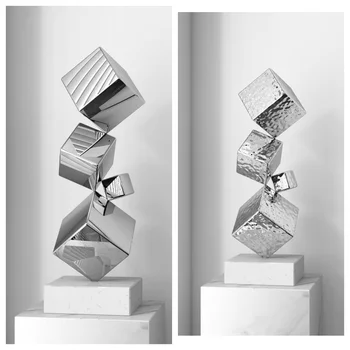 Light luxury simple stainless steel geometric porch living room high-grade model room high-grade desktop art decorative pieces