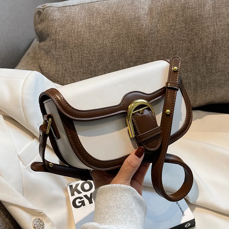 Women Pu Leather Shoulder Underarm Bag Vintage Zipper Saddle Tote Bag