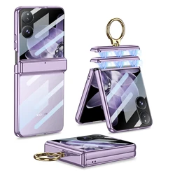 Magnetic Double Hinges Protective Case with Glass Ring Bracket and Plating Cover for Xiaomi Mix Flip (Purple)