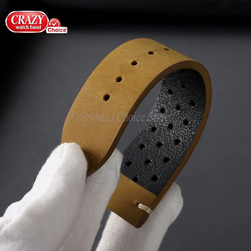Handmade Dark Brown Vintage Racing Leather Watch Strap - Breathable and Porous Design