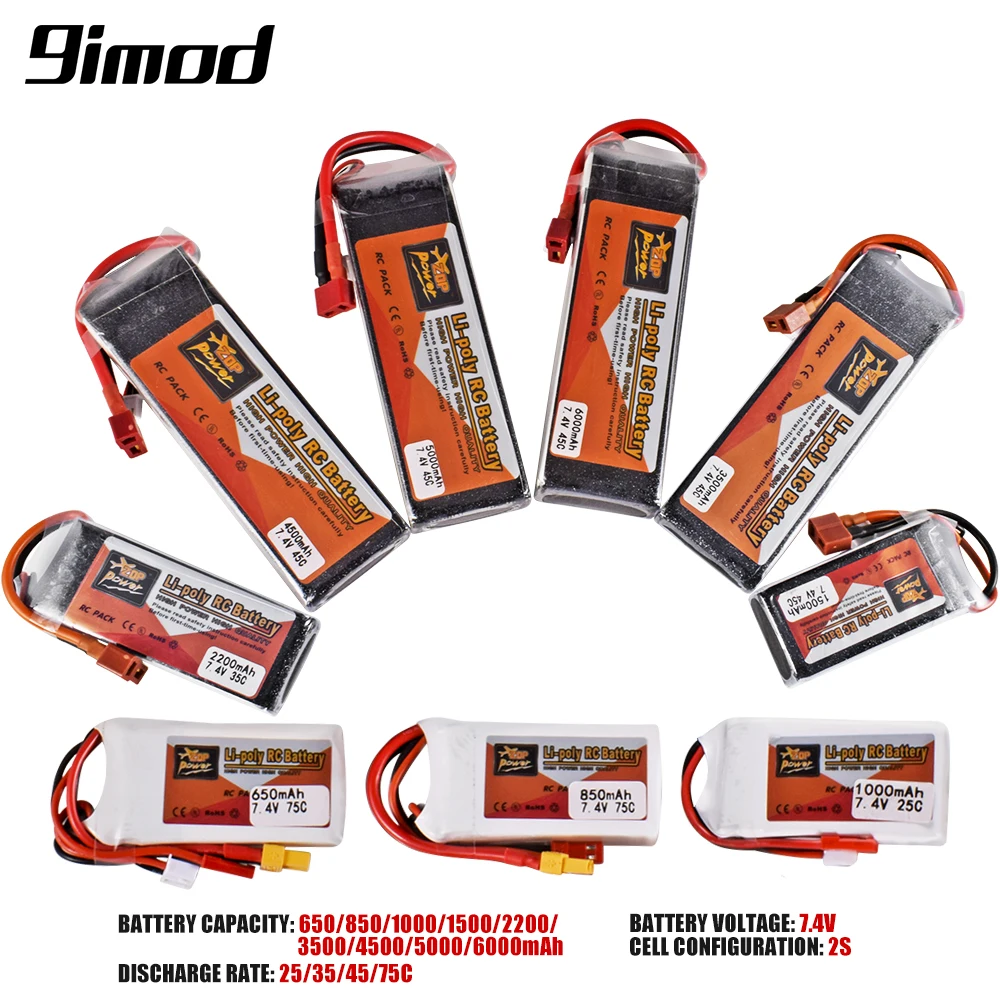9Imod 2S Rc Lipo Batteria 7.4V 650-6000Mah 25C-75C Con Xt30 Xt60 T Spina Connettore Jst Per Rc Car Boat Fpv Drone Quadcopter