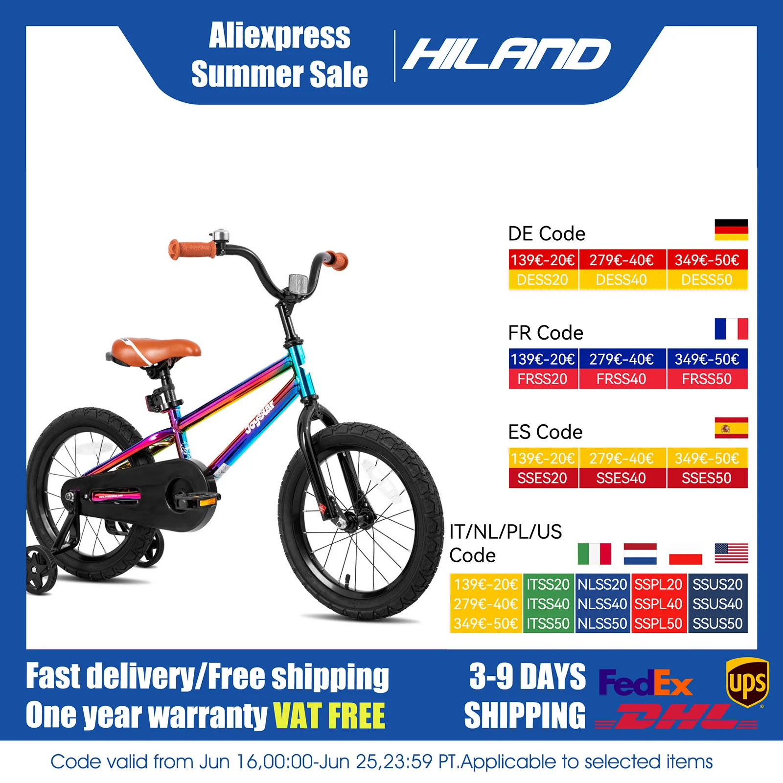 US warehouse JOYSTAR Kids Bike for Boys Girls Ages 2-9 Years Old, Inch BMX Style Kid's Bicycles with Training Wheels