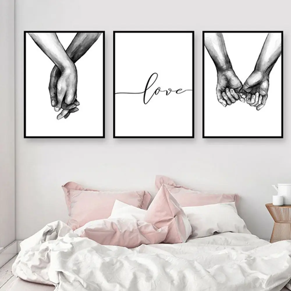 Holding Hands Wall Picture Canvas Artwork Romatic Minimalist Oil