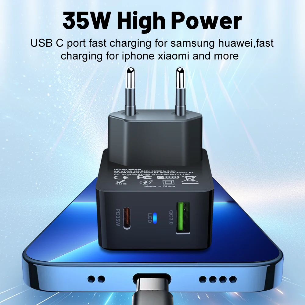 35W GaN USB Fast Charging Type C PD Charger Quick Charge Mobile Phone Power Adapter For iPhone 15 Pro Max Xiaomi Samsung Charger