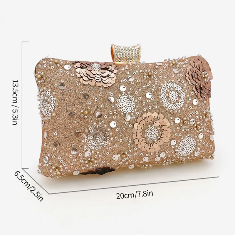Embroidered Sequins Beads Evening Handbags for Women Crystal Diamond Wedding Bridal Clutches Purse Shoulder Chain Messenger Bag
