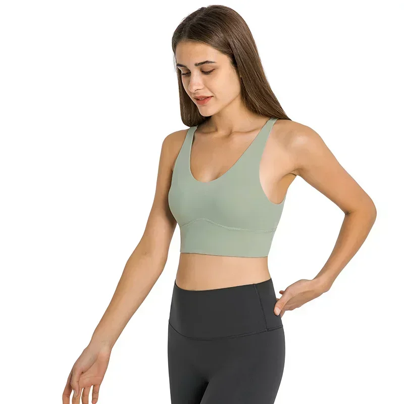 Lemon Sexy V Neck Women Sport Bra Cross Straps Fitness Padded Sport Yoga Bra Medium Support Workout Crop Top Gym Wear Activewear