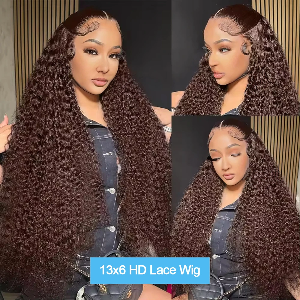 250 % tiefe Welle schokoladenbraune Echthaarperücke 30 36 Zoll transparente Spitze-Frontal-Perücken für Frauen 13x6 Spitze-Front-Wasser-Lockenperücke – Detail 8