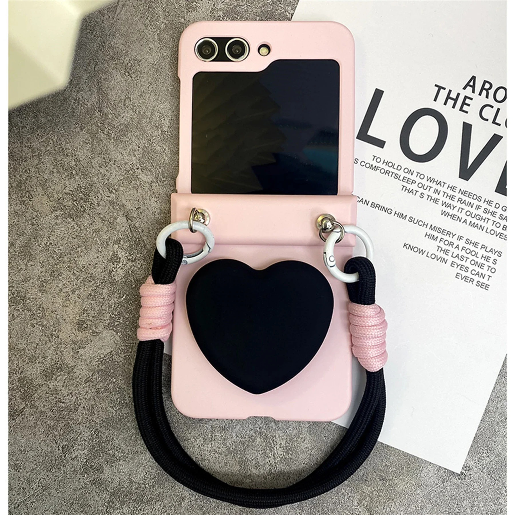 Luxurious 3D Love Heart Pink Case with Portable Hand Strap Cover
