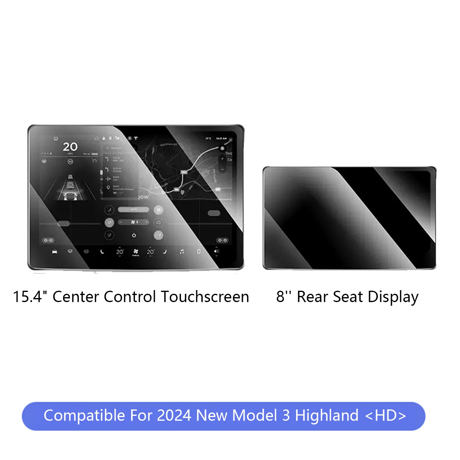2Pcs For Tesla 2024 New Model 3 Highland Tempered Glass Screen Protector  15.4 Center Control Touchscreen 8'' Rear Seat Display - AliExpress