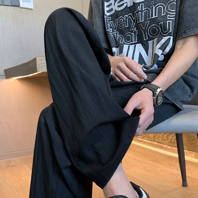 Cotton and Pants Summer Loose Fitting Leisure New Motion Sagging Sensation Straight Cylinder Sweatpants  Men's Pants Solid Color