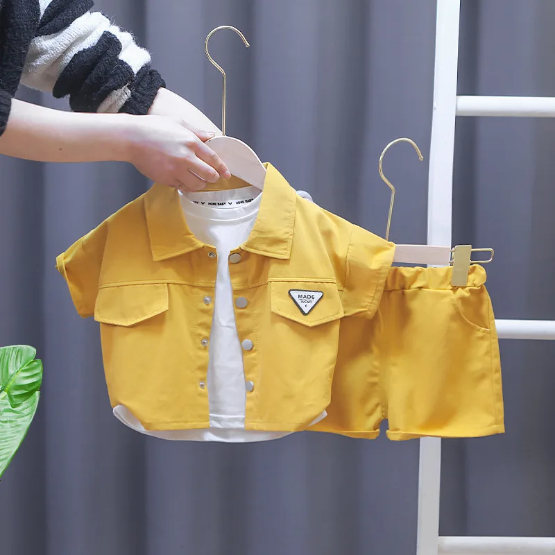 Children's clothing summer baby clothes girls letters short-sleeved suits boys lapel shirts shorts simple casual two-piece suit Baby Clothing Set for girl