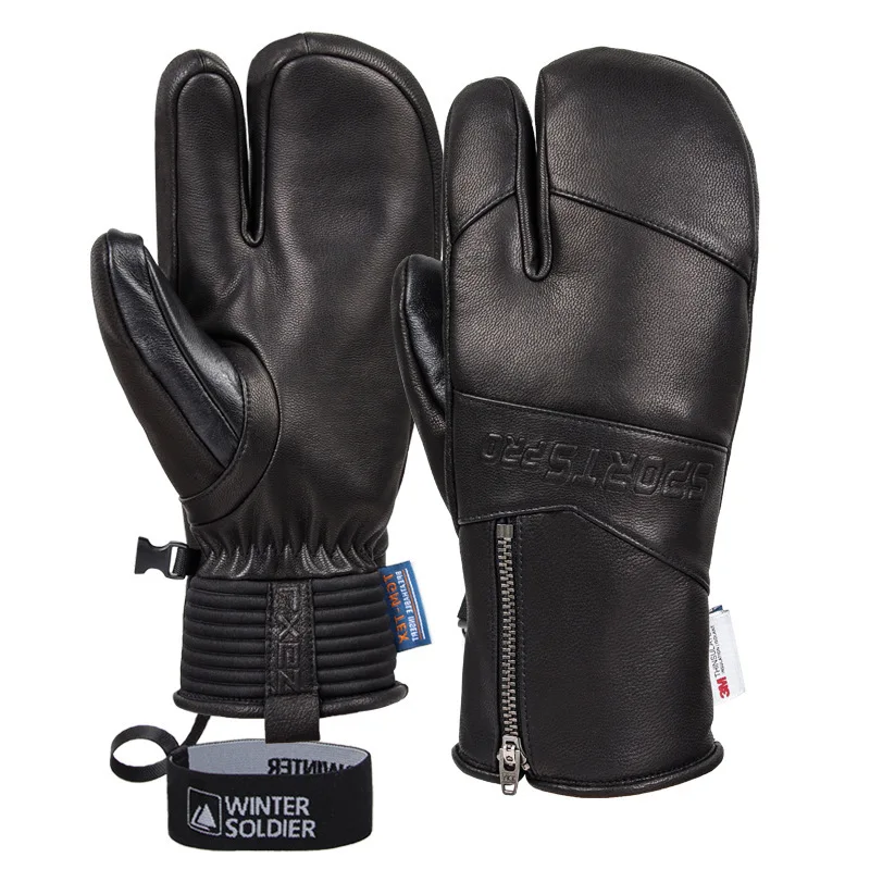 New Winter Ski Gloves Goatskin Leather Mittens  Snowboard Gloves Plus Velvet Warm Men's And Women's Cold-proof Gloves 5