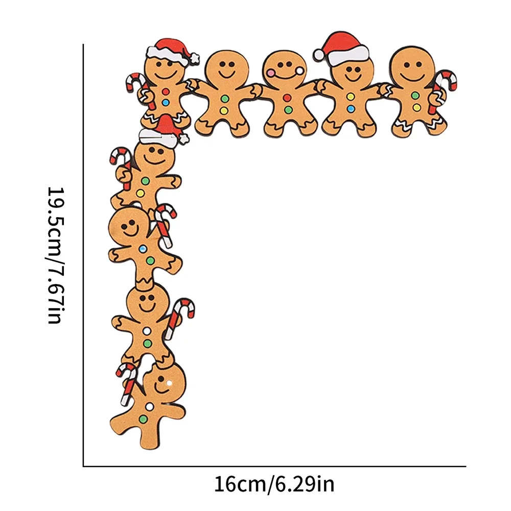 Wood Gingerbread Man Christmas Door Corner Decoration Wooden Frame with Santa Hats and Cane Christmas Party Decorations