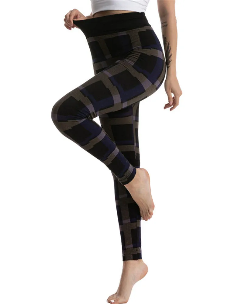 INDJXND Women Leggings High Waist Hips Push Up Elastic Trousers Print Plaid Joggings Quick-Drying Sports Stretch Fitness Pants thigh highs