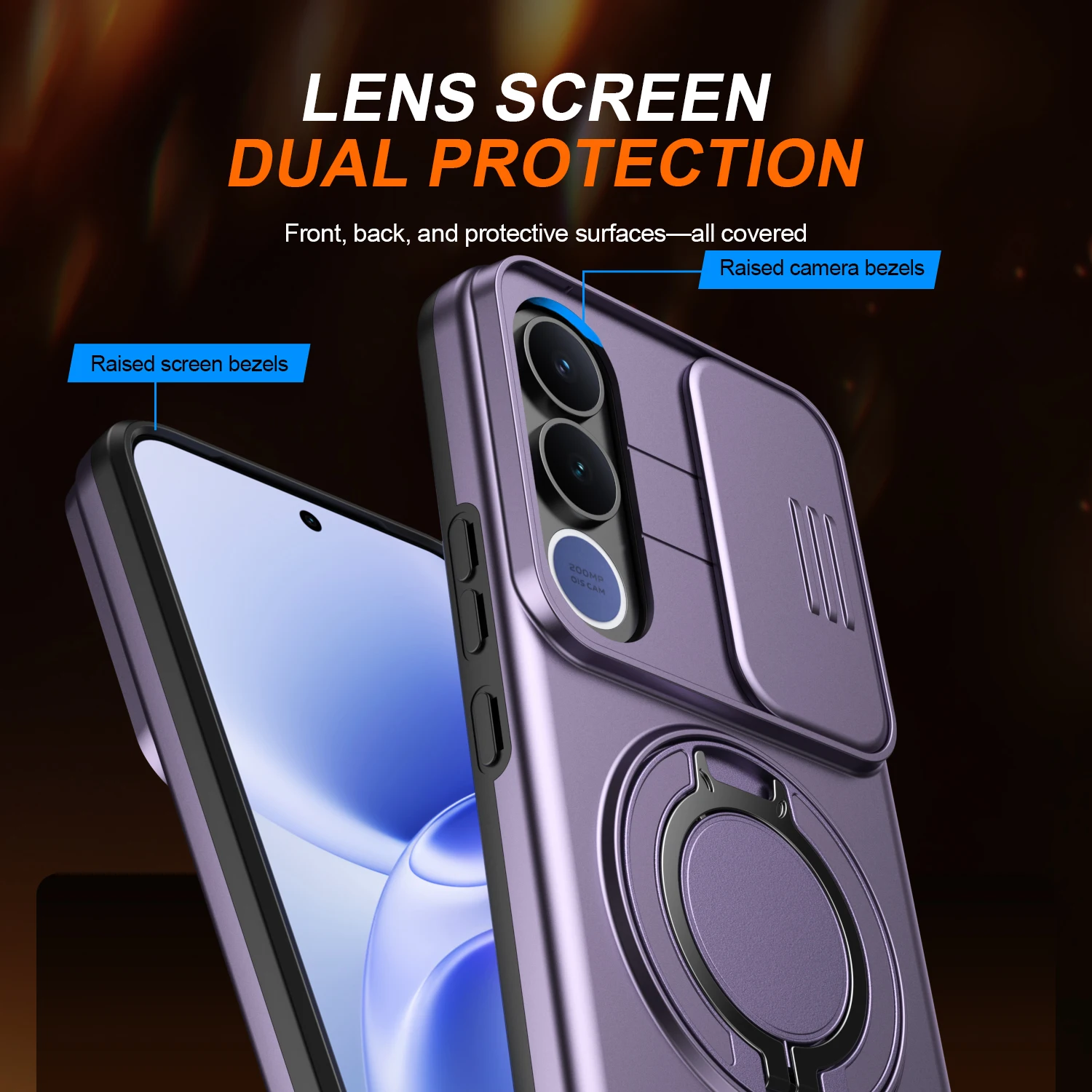 Enhanced Shockproof Magnetic Ring Stand Holder Phone Case with Camera Flip Protection