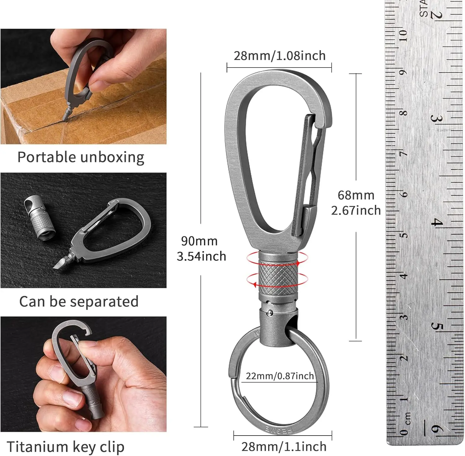 TISUR Titanium Quick Release Rotatable Keychain with Detachable Rings