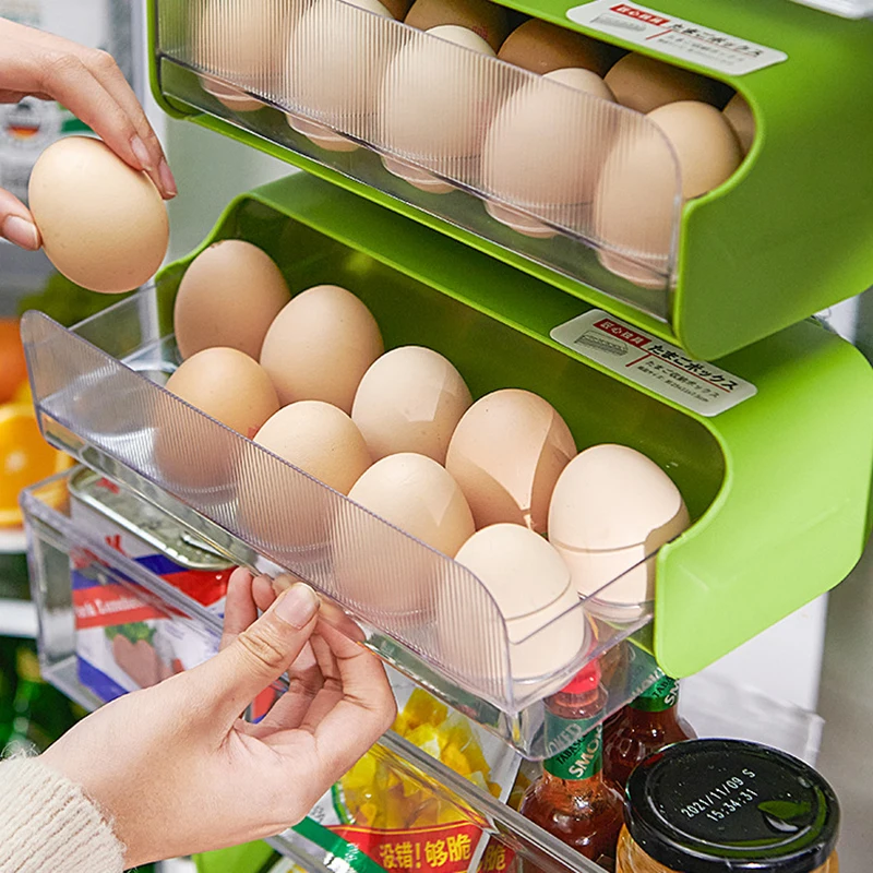 

Refrigerator Egg Storage Box Organizing Food Containers Wall-mounted Door Fresh-keeping Case Holder Tray Kitchen Accessories