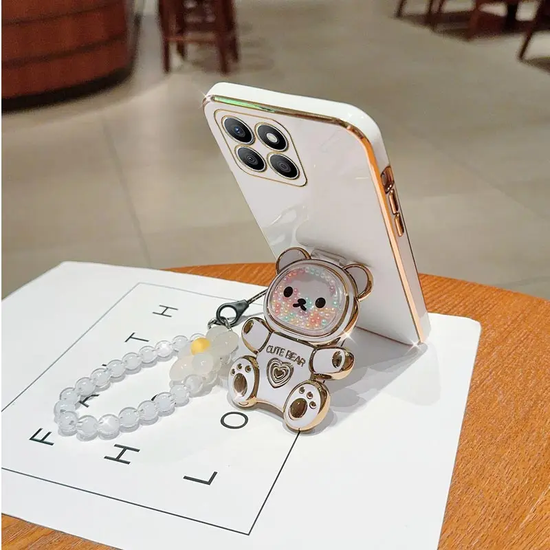 Bear Flower Strap Phone Holder Case with Stand Cover