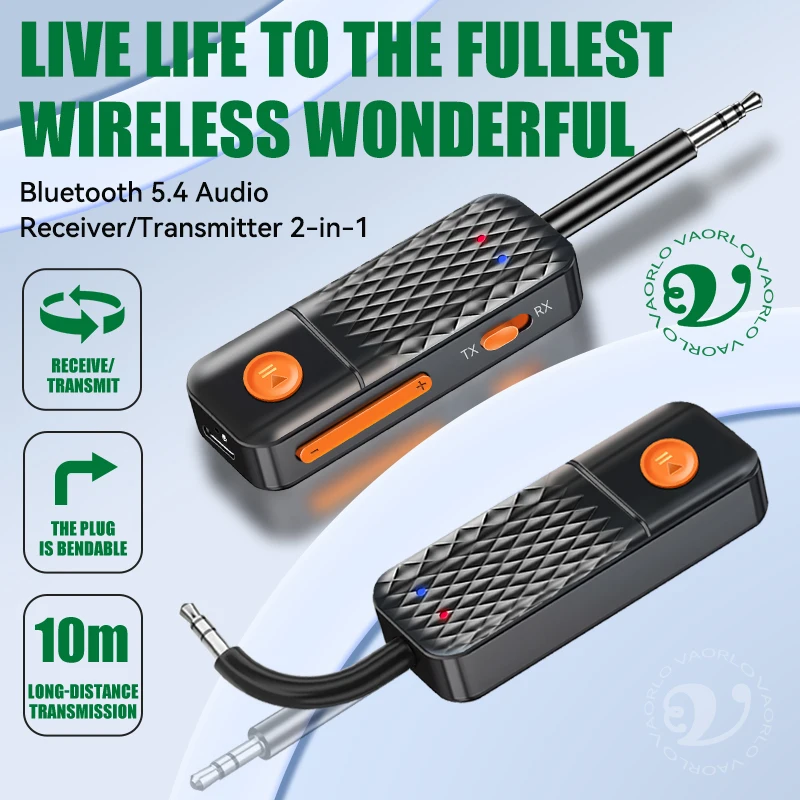 2 In 1 Bluetooth 5.4 Audio Transmitter Receiver 3.5mm AUX Jack Airplane Wireless Adapter Mic For TV Car Kit Speaker PC Headphone