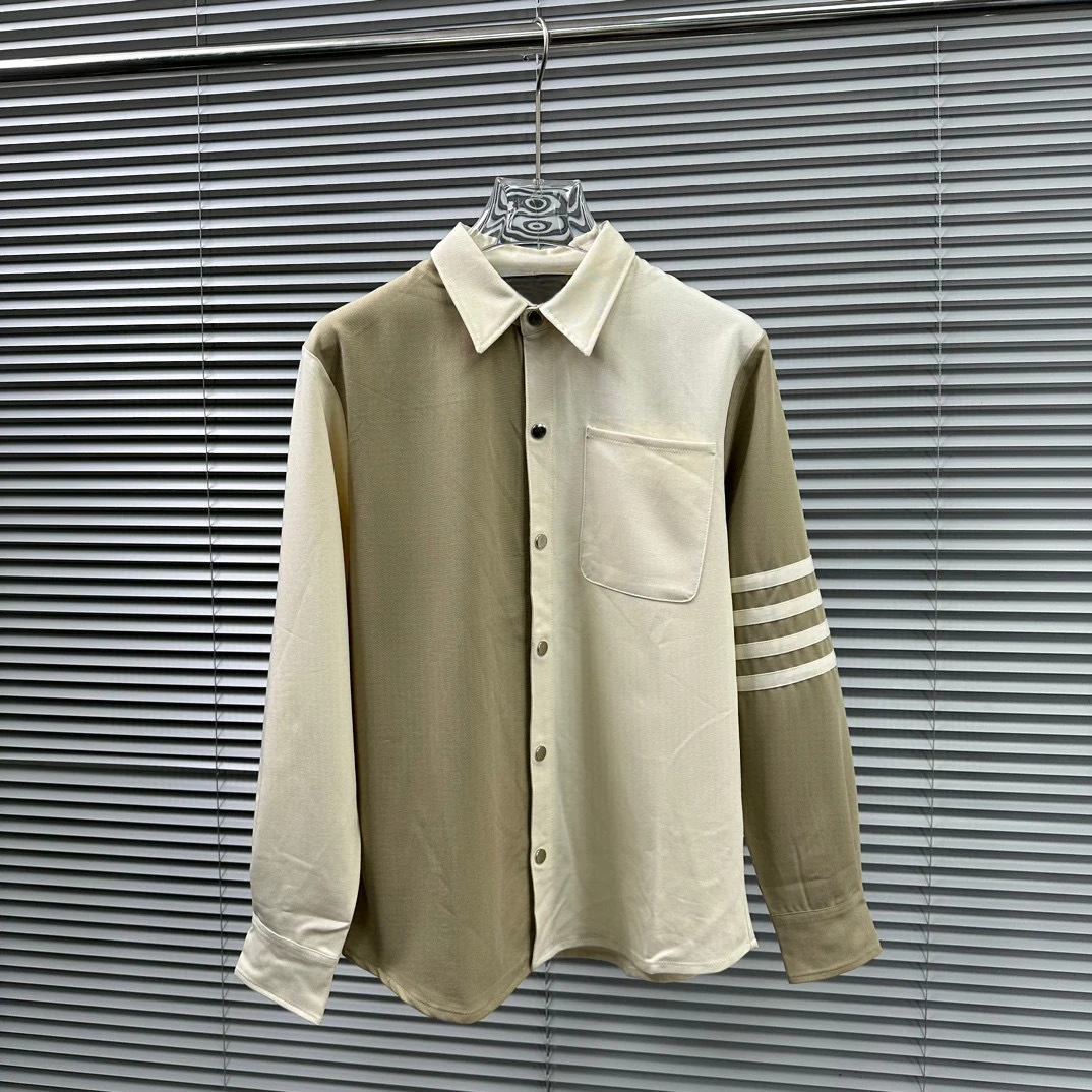 

Men's Shirt Autumn New Fashion Luxury Brand Color Blocking Classical Four-Bar Cardigan Casual High Quality Shirt For Women's