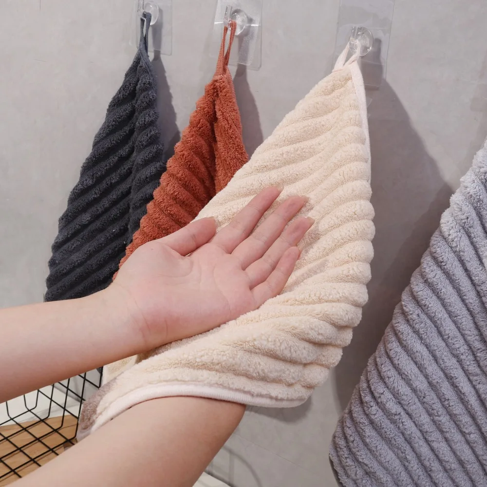 5/1PCS Coral Fleece Hand-Wiping Towel Thickened Absorbent Towel Hangable Enduring Soft Handkerchief Kitchen Washing Dishes Towel 2