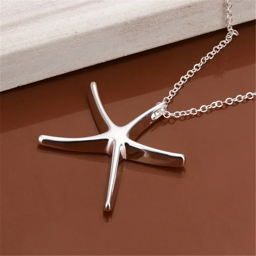 Wholesale 925 Serling Silver Necklace Jewelry Silver Jewelry Fashion Cute Star Starfish Chain Necklace Women Lady Wedding