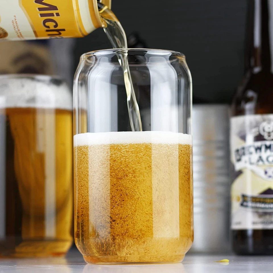 Set 8 Bicchieri In Vetro A Forma Di Lattina Da 16 Once Con Coperchio E Cannuccia - Tazze Per Caffè Freddo, Birra, Cocktail E Succhi - Include Spazzole Per Pulizia - 5
