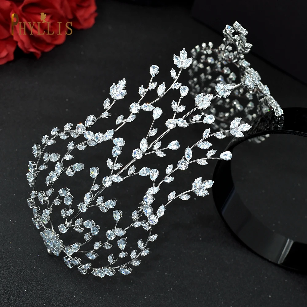 A253 Zircon Leaf Wedding Headband Luxury Bridesmaid Tiara Hair Jewelry Women Hair Ornaments Headpieces for Bride Queen Crown