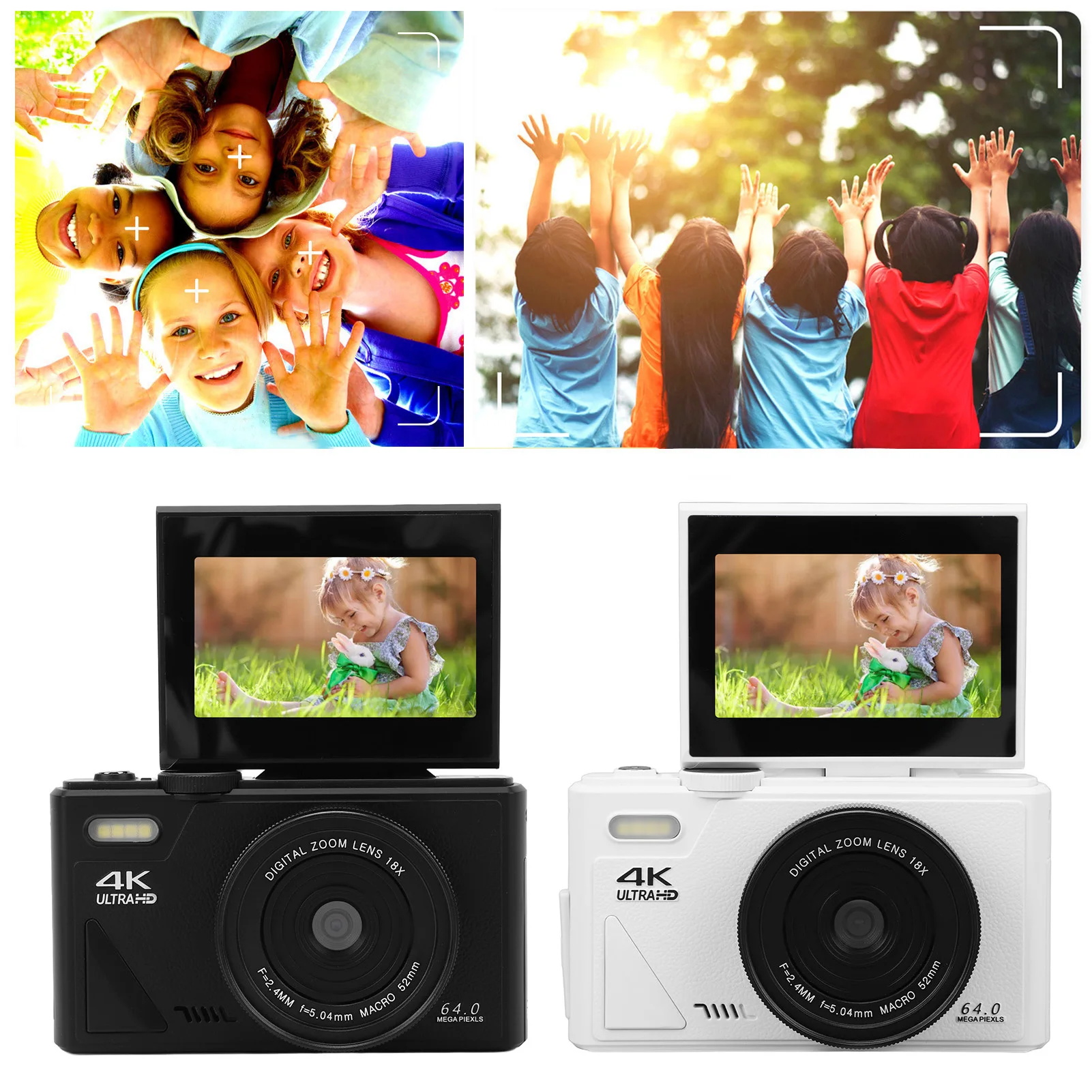 4K Digital Camera 64MP UHD 18X Zoom Autofocus Retro Compact