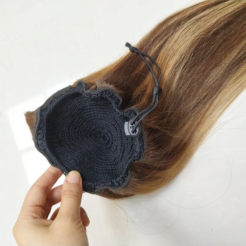 고품질 인모 하이라이트 피아노 컬러 P4/27 대비색 드로스트링 포니테일 스트레이트 포니테일 유행하는 스타일