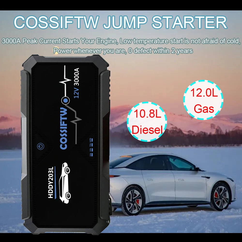 

Jump Starter Booster Car Battery Start 12L Petrol 10.8L Diesel Power Bank EC8 PD60W High Power Emergency Portable Charger 3000A